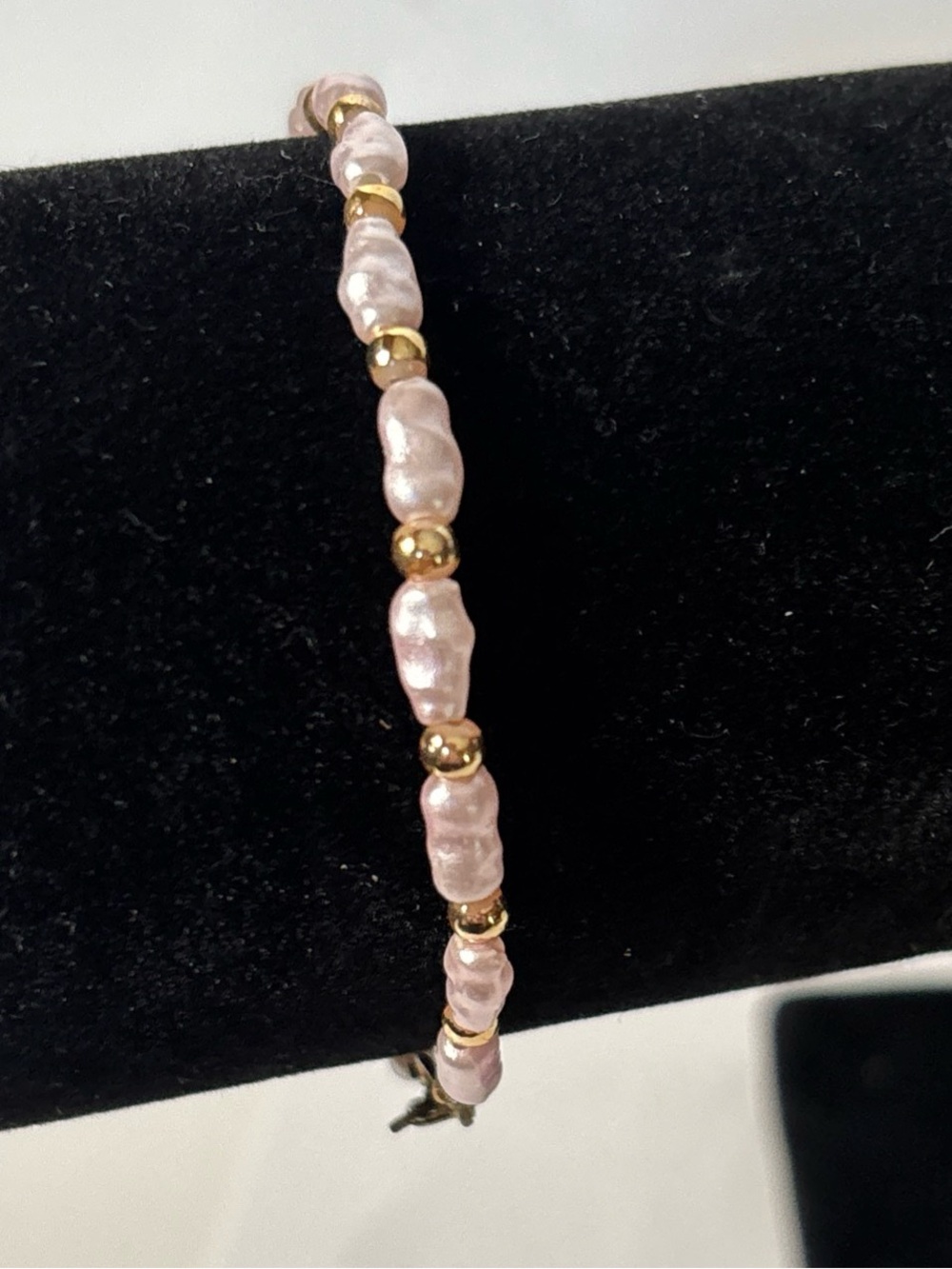 Pink Freshwater Pearl Bracelet Baroque Pearls‎ Gold Tone Spacer Beads 6.5”